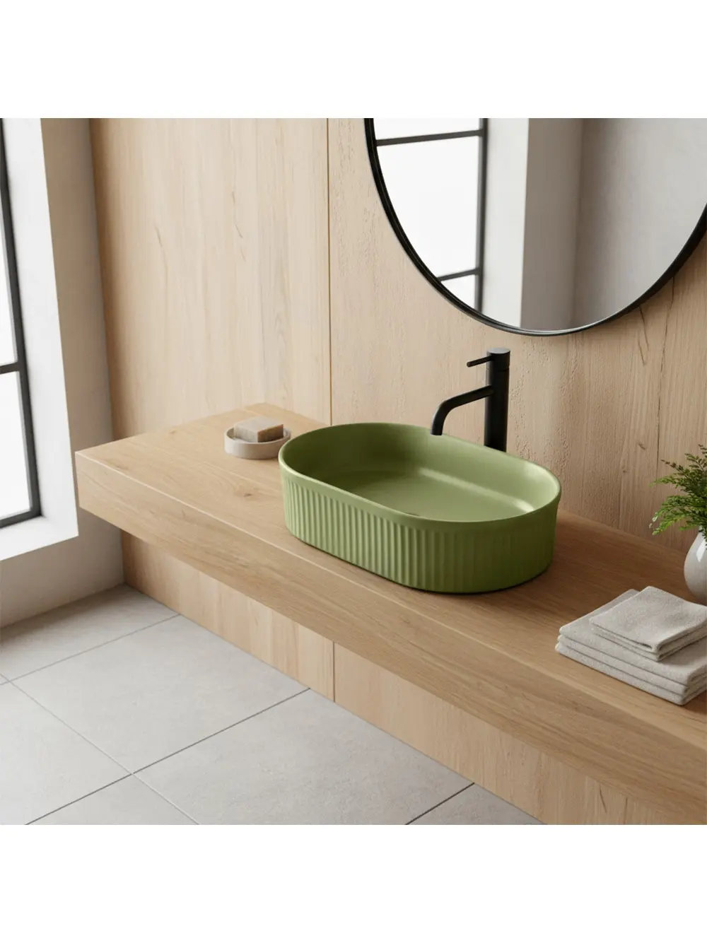 zielona umywalka do łazienki w nowoczesnym stylu